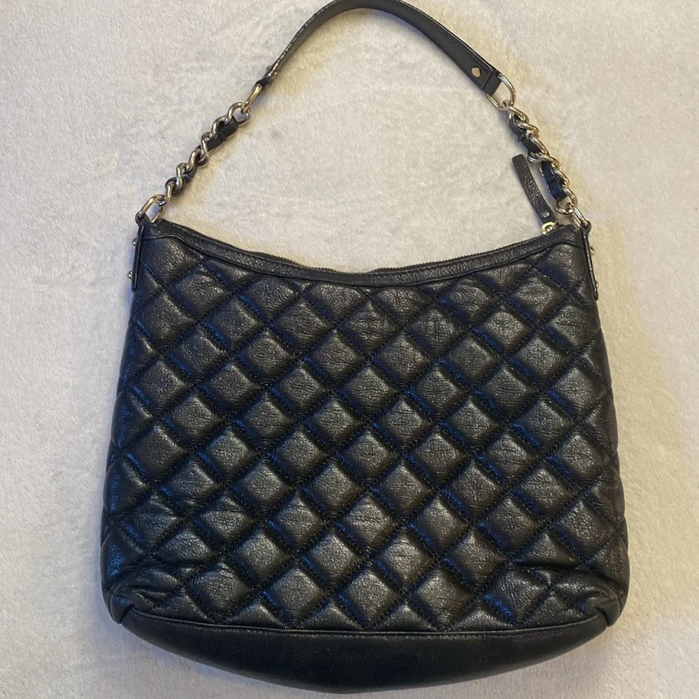 Kate Spade Gold Coast Serena black sparkly patent leather quilted hobo bag